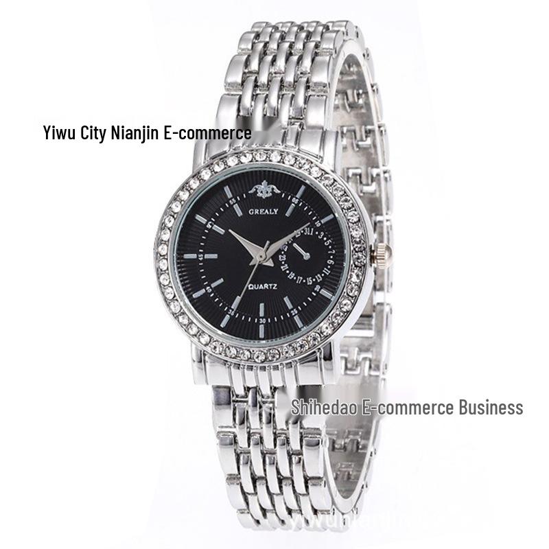 Women s Quartz Watch with Rhinestone, Alloy Steel Band, and Simple Scale Design