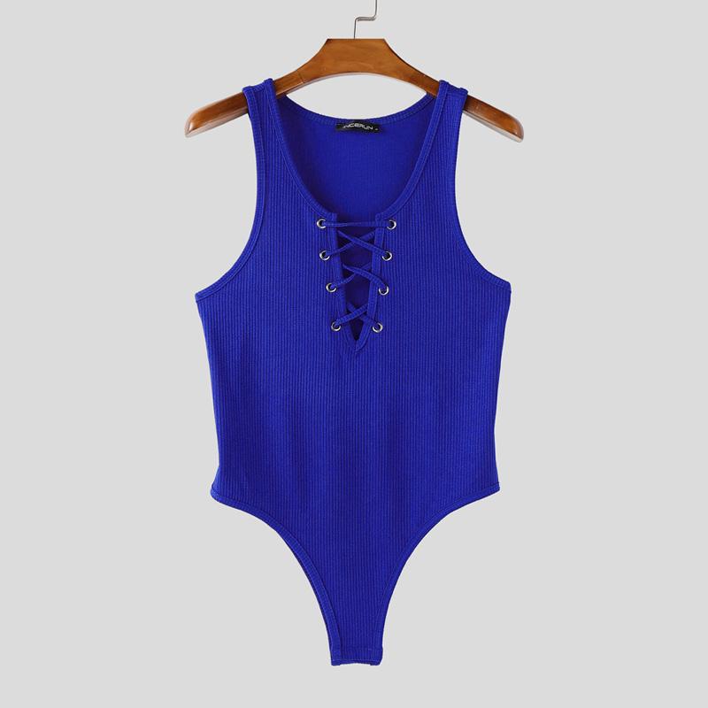 

INCERUN Мужские комбинезоны без рукавов с бинтами в тонкую полоску, облегающие M синий