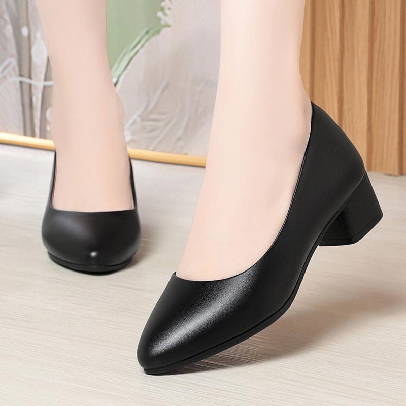 Jiuzhan thick heel soft sole work shoes women's black tooling women's shoes professional work commuter women's leather shoes large size single shoes