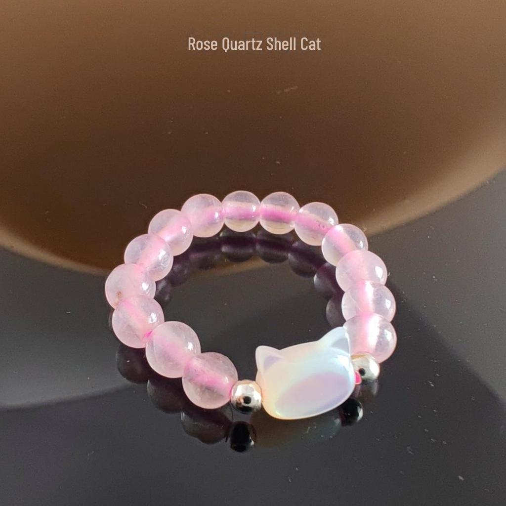 Anello con Perline Gatto: Design Testa di Gatto Bianco e Nero per Donne, Regalo Trendy e Versatile per Amiche.