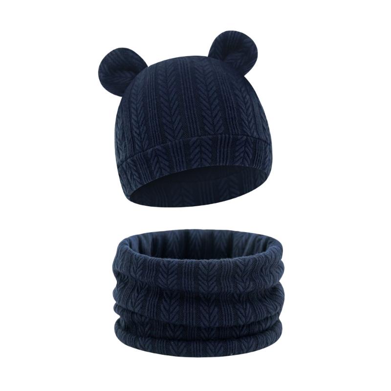 Reversible Infant Winter Hat Neck Warmer Combo Stretchy Cotton Blend 2 in 1 Baby Beanies Scarf Set for 8 to 36 Month Olds
