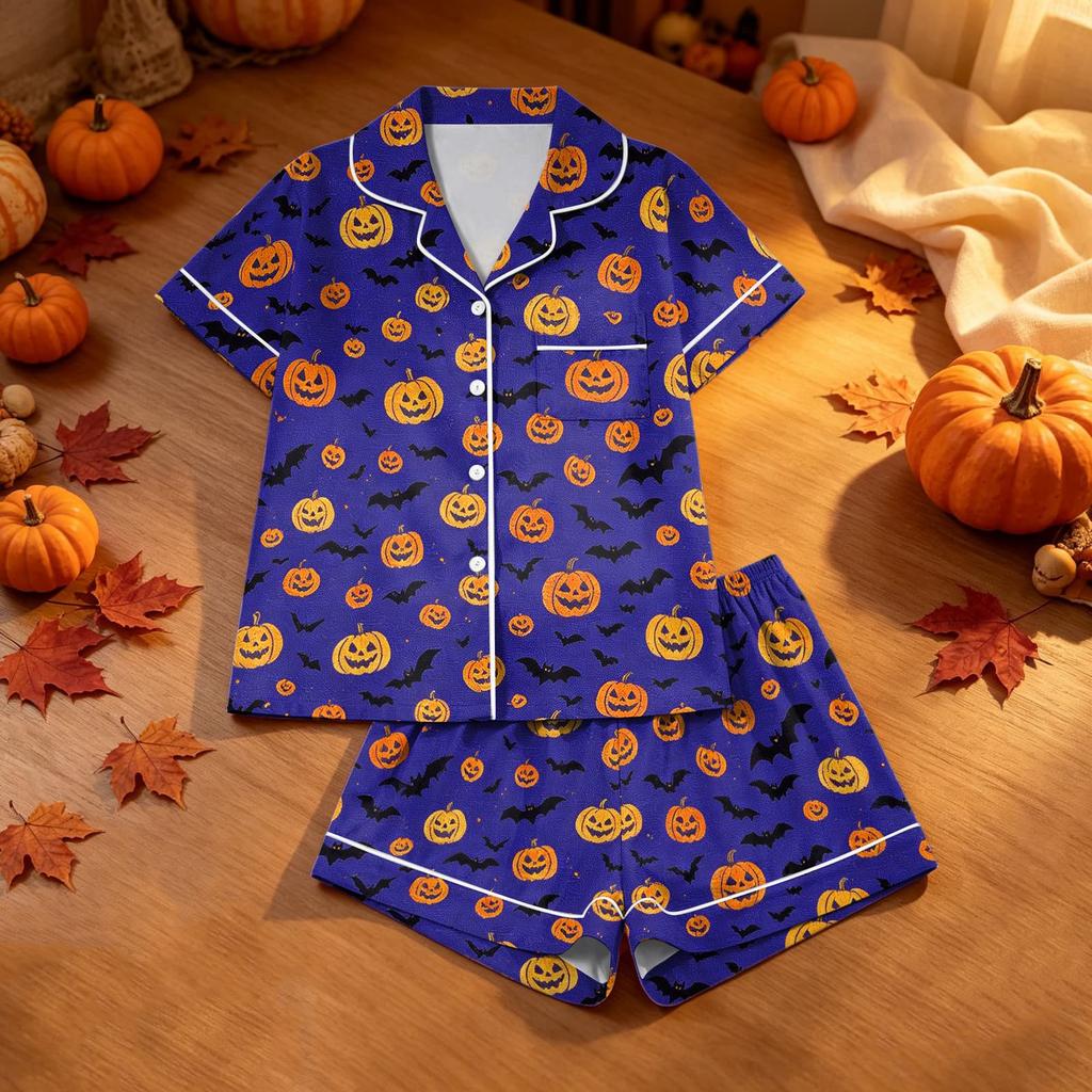 Conjunto de Pijama de Dos Piezas con Estampado de Halloween para Mujer