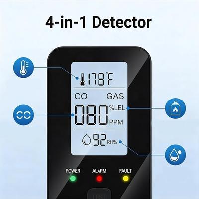 4-in-1 Portable Carbon Monoxide Alarm with Digital Display Plug-in Air Quality Monitor Carbon Monoxide Detector for Homes Apartment Hotel Camping