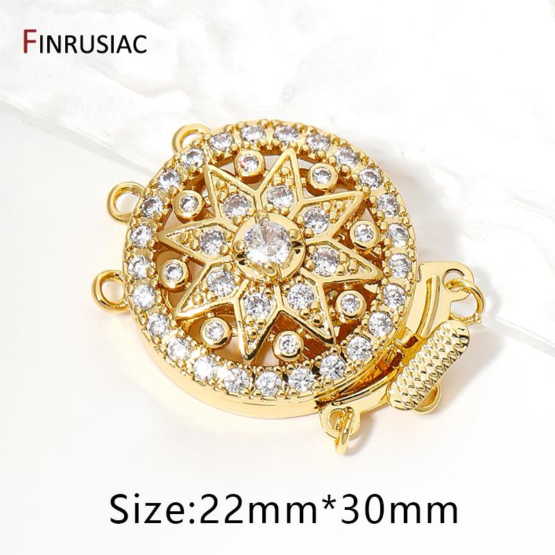 

18K Gold Plated Brass 3-Strand Layering Clasps,Inlaid Zircon Insert Box Clasps Connector For DIY Jewelry Making Accessories 1 piece