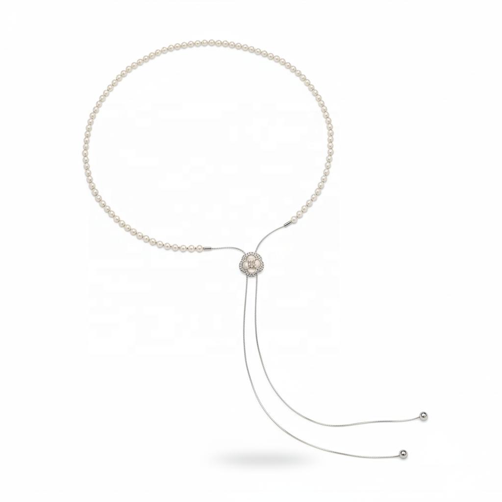 Adjustable Natural Freshwater Pearl Lariat Necklace Dainty White Pearl Y Necklace Sweater Chain for Women