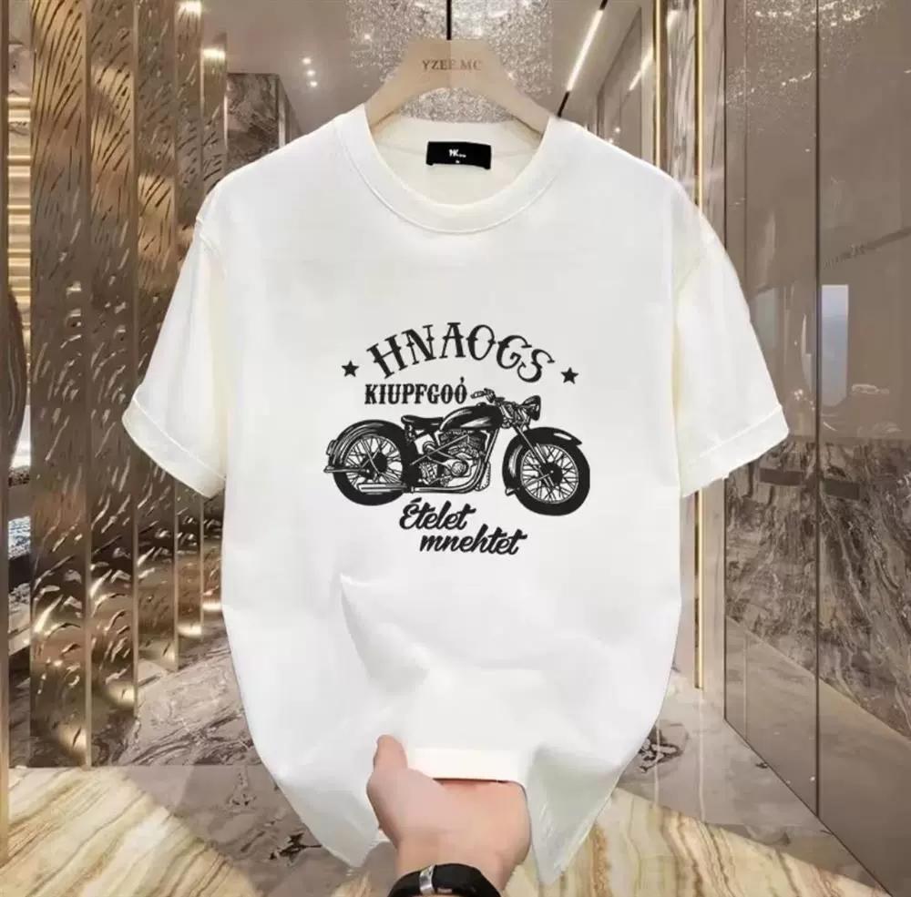 Motorcycle Boy T-Shirt Men Vintage 100% Cotton Short Sleeve Tops Tees  Hip Hop High Street Oversized T-Shirt 5XL