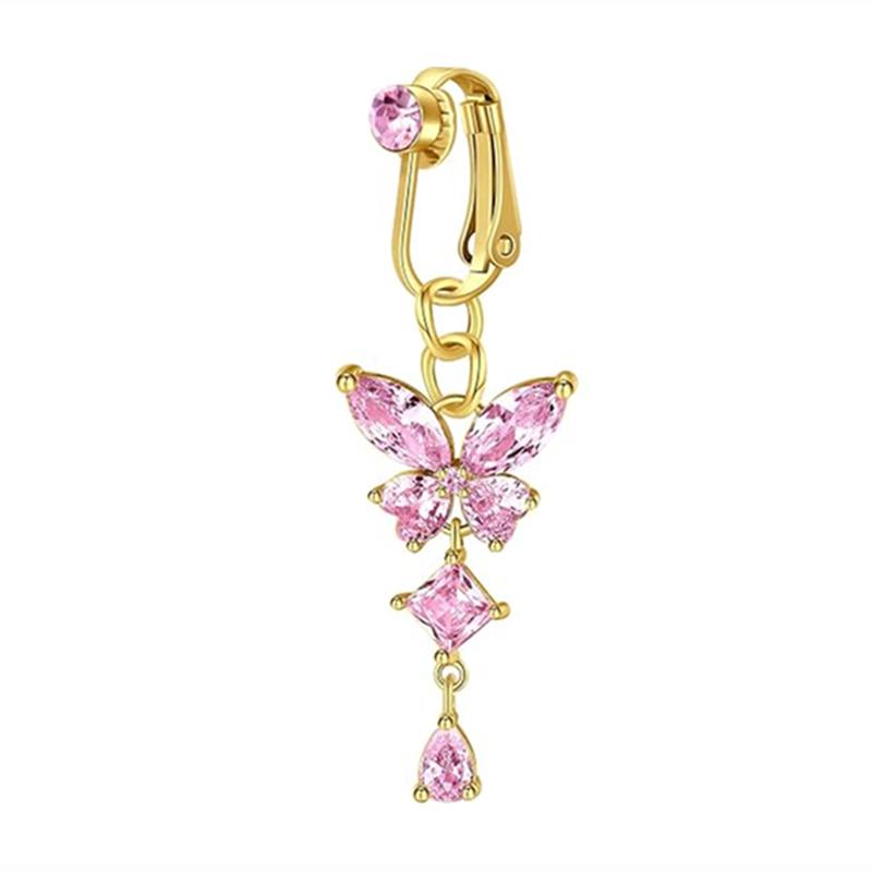 Non-Piercing Butterfly Fake Belly Piercing Butterfly Clip On Umbilical Navel Crystal Fake Piercing Fake Clip Belly Button Rings