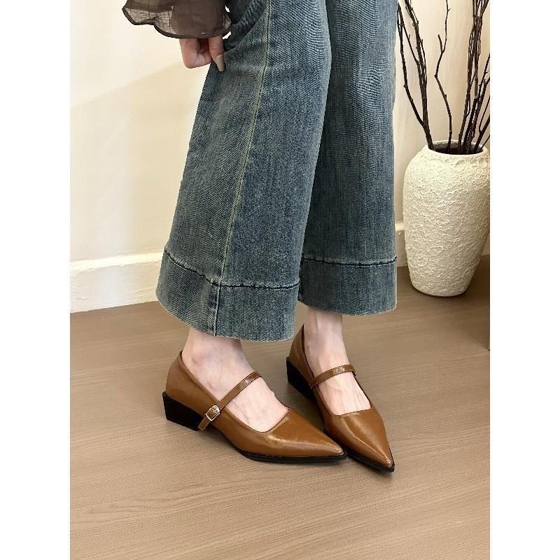 

Эрни! Туфли-лодочки с острым носком и толстым каблуком, женские, весенне-осенние, универсальные, для通勤, туфли Мэри Джейн 40 светло-коричневого