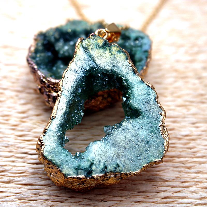 Irregular Agate Natural Stone Druzy Pendant Necklace for Women DIY Crystal Quartz Pendant Necklace Gmstone Jewelry