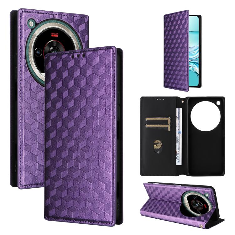 Cubic Grid Texture Flip Leather Phone Case