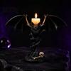 Halloween Bat Candle HolderGothic Tealight Holder Devil Holder, Gothic Winged Candlestick with Shadow Projection Red Eyes, Matte Black Sticks