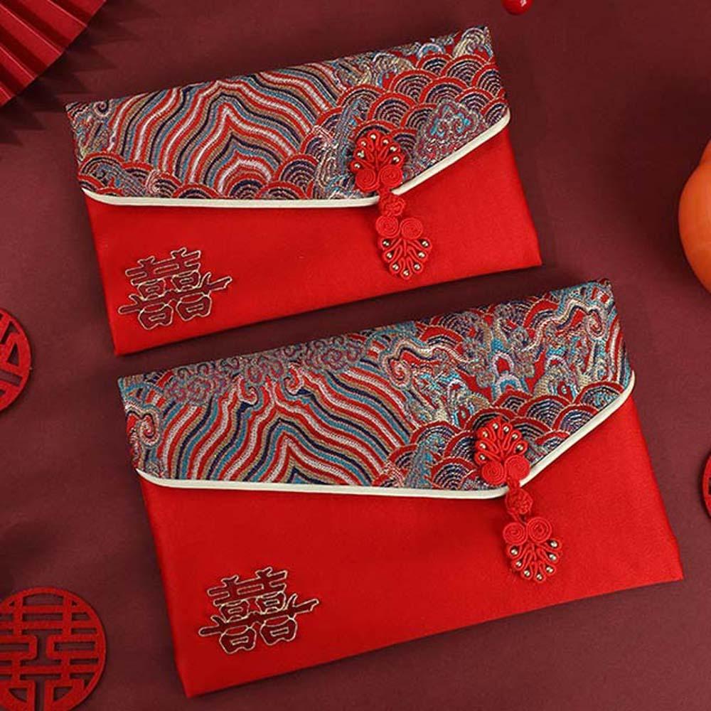 New Year Blessing Words Brocade Red Envelope Brocade Cloth Tassel New Year Money Bag  Party Gifts