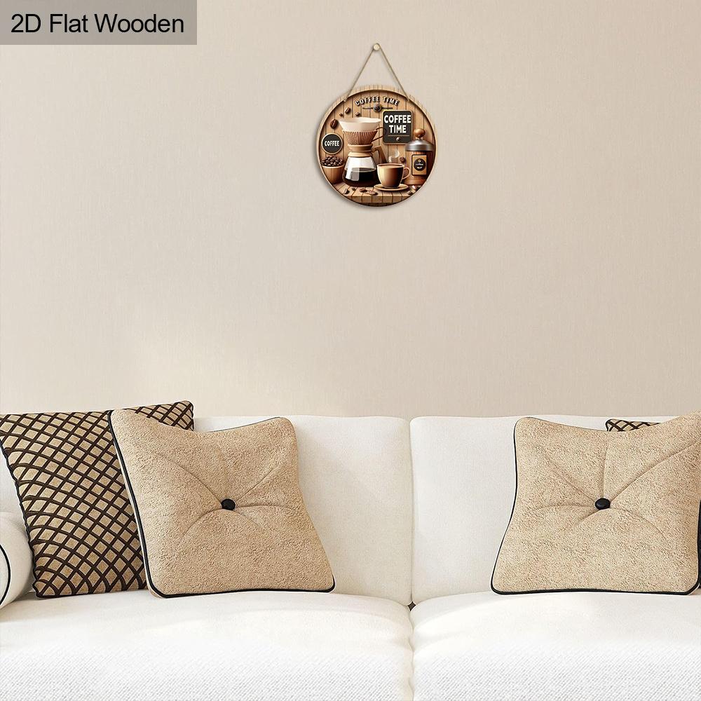 2D Flat, 1pc Coffee Time Wooden Sign, Rustic Round Wall Hanging Decor for Coffee Shops and Restaurants, Door Sign Decor, Home Decoration, Holiday