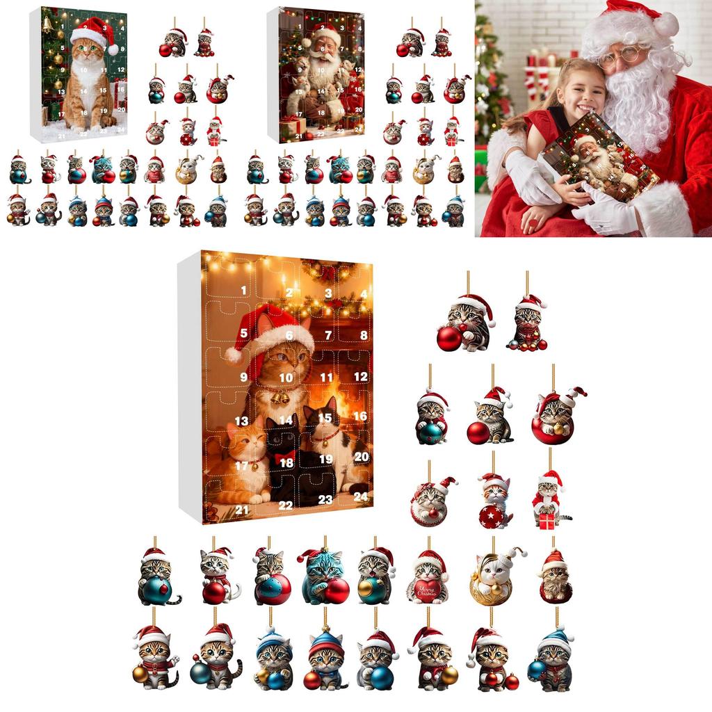 Weihnachts-Katzen-Themen-Adventskalender Mit Acryl-Anhängern Und Geschenkverpackung Für Festliche Deko