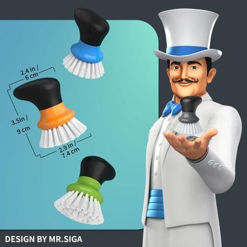 MR.SIGA Multicolor Kitchen Brush (Pack of 2) Palm Brush, Gray