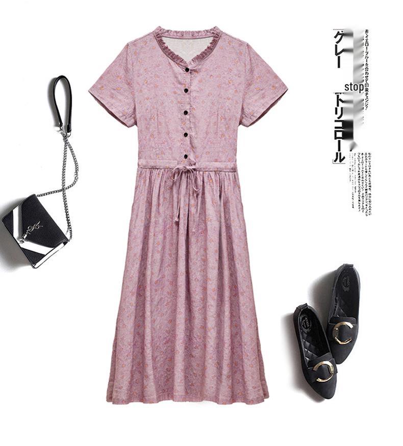 2023 Elegant Floral Cotton Linen Maxi Dress for Women – Summer, Waist-Cinching, Age-Reducing Fashion