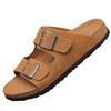 Fashion New Designer Cow Suede Slippers for Men Summer Double Buckle Retro Slipper Shoes Male Solid Color Fashion Casual Flip Flops Man