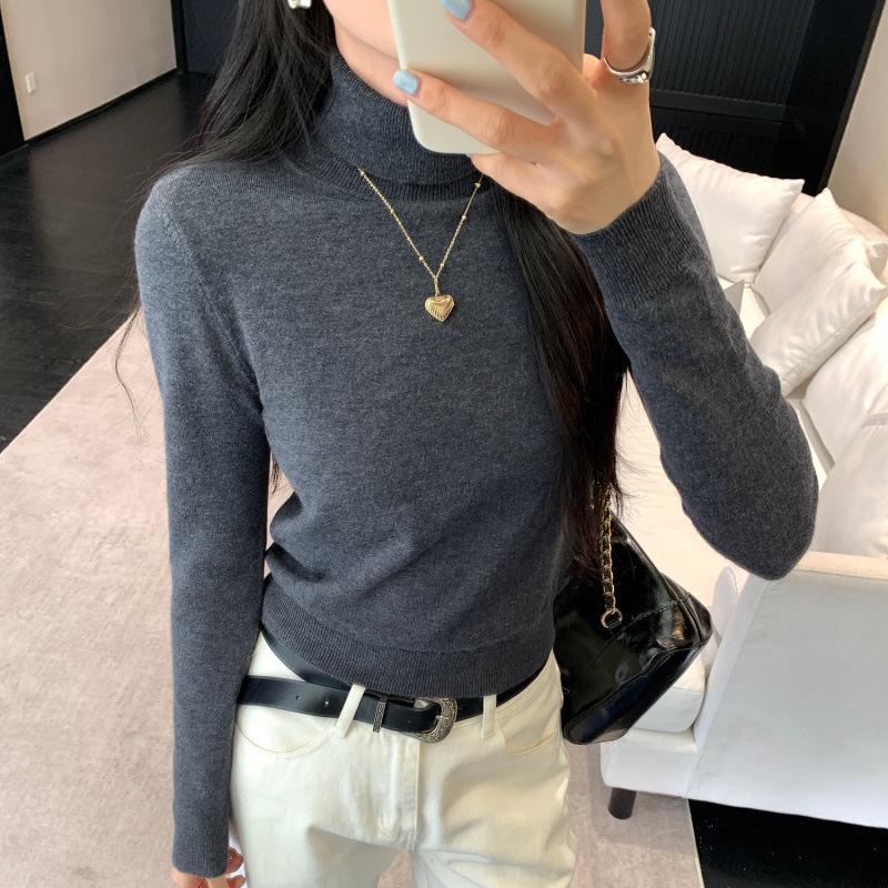 

Women s Slimming High Neck Wool Knit Top - Korean Style, Autumn/Winter 2025 Large темно-серого