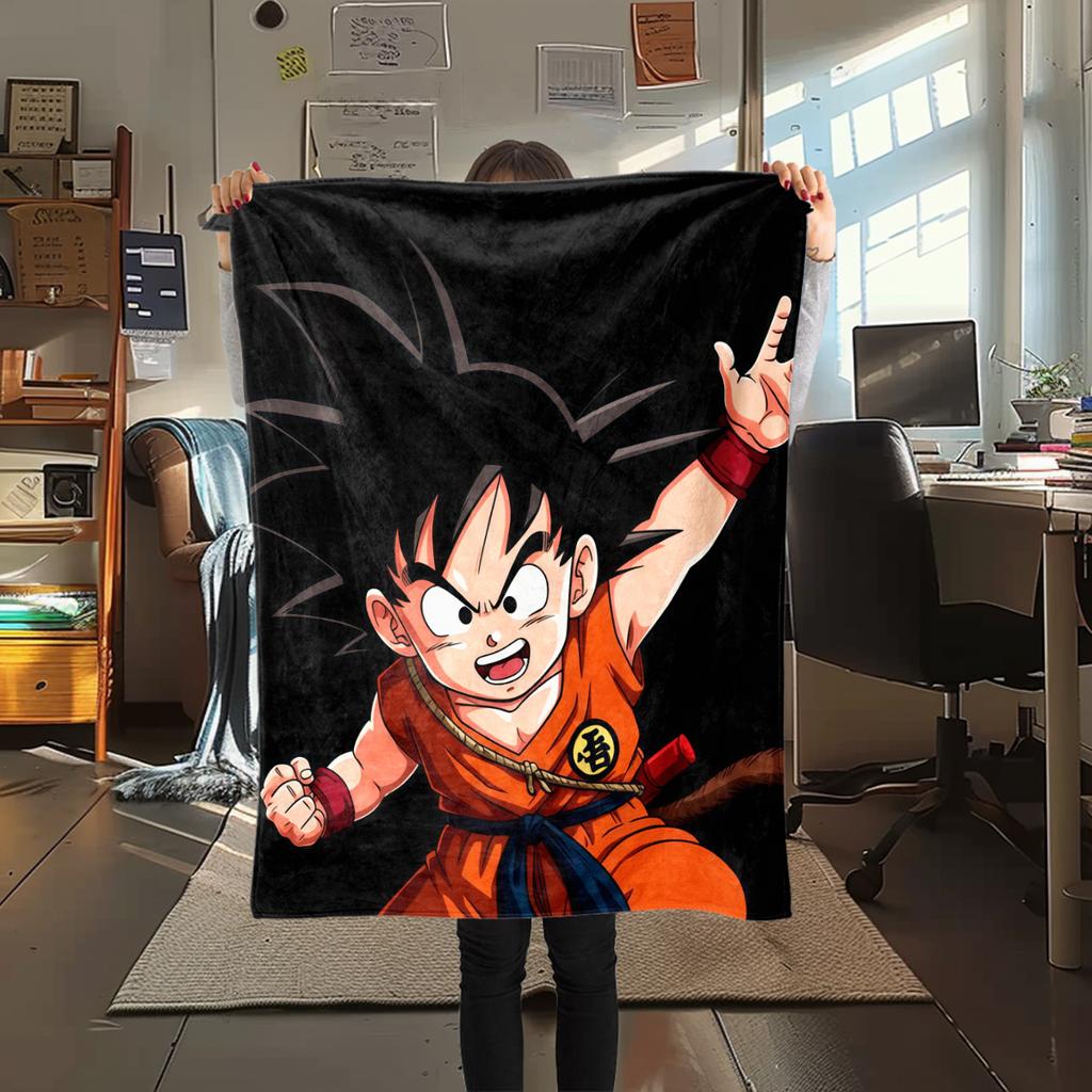 1PC Son Goku  Print Flannel Blanket, High Quality All Seasons, Home Decor, Warmth and Comfort, Perfect for Christmas Gifts