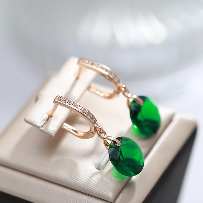 New Green Natural Zircon Long Earring For Women Fashion Simple Fine Jewelry Rose Gold Round Dangle Earring Accessories