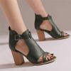 Fashion Women Sandals Chunky High Heels Soild Gladiator Open Peep Toe Women Black Shoes Buckle Beige Green Yellow Sandalias De Mujer