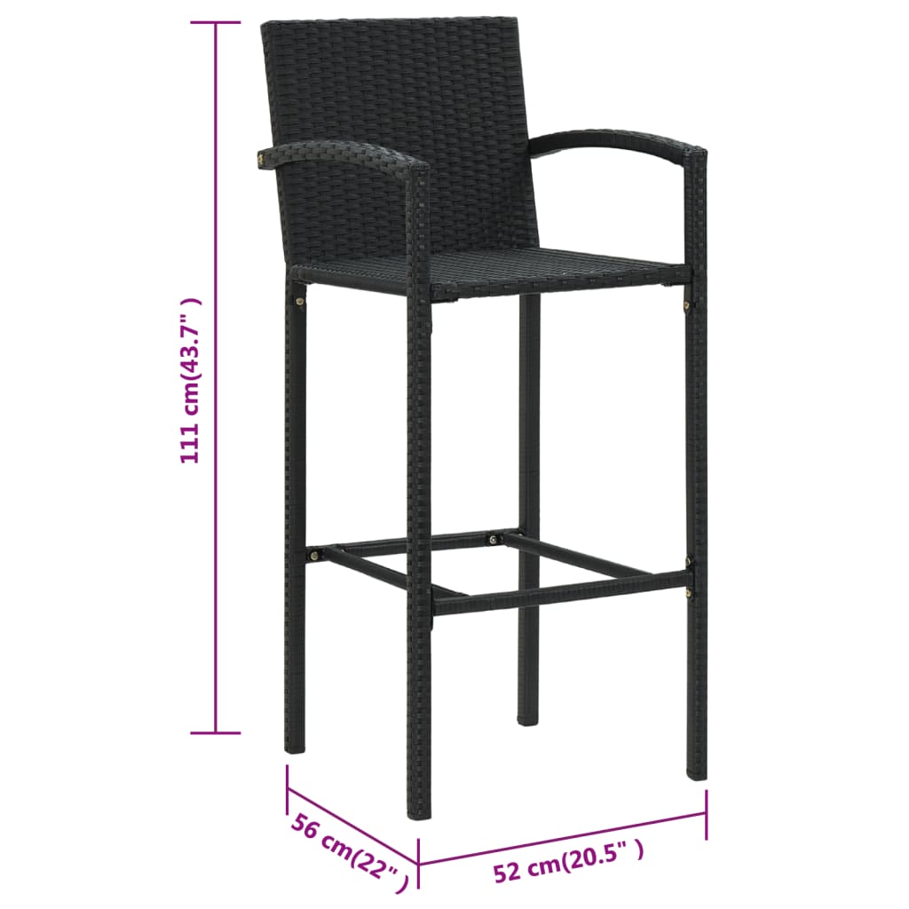 Bar Stool Set 4 Pieces Black Poly Rattan