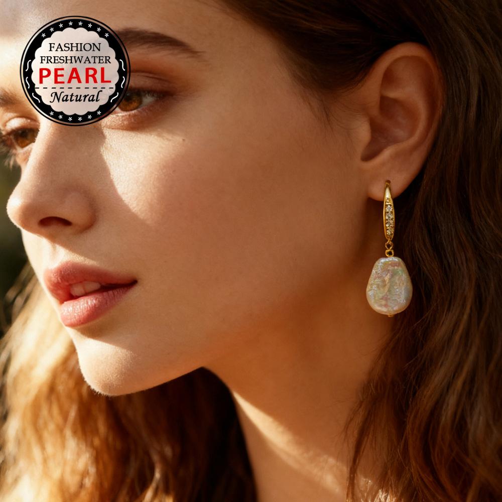 SENIKO Natuurlijke Zoetwater Grote Barok Parel Oorbellen Mode Zirkonia Parel Hangende Oorbellen Voor Vrouwen Feest Sieraden