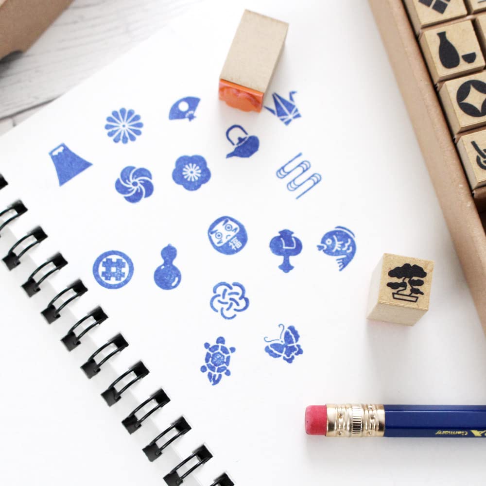 Stylish Wooden Rubber Set of Featuring and Cherry Blossom Perfect for Short and New Made In Japanese-style Stamps, 54, Houndstooth, Pine, Bamboo,