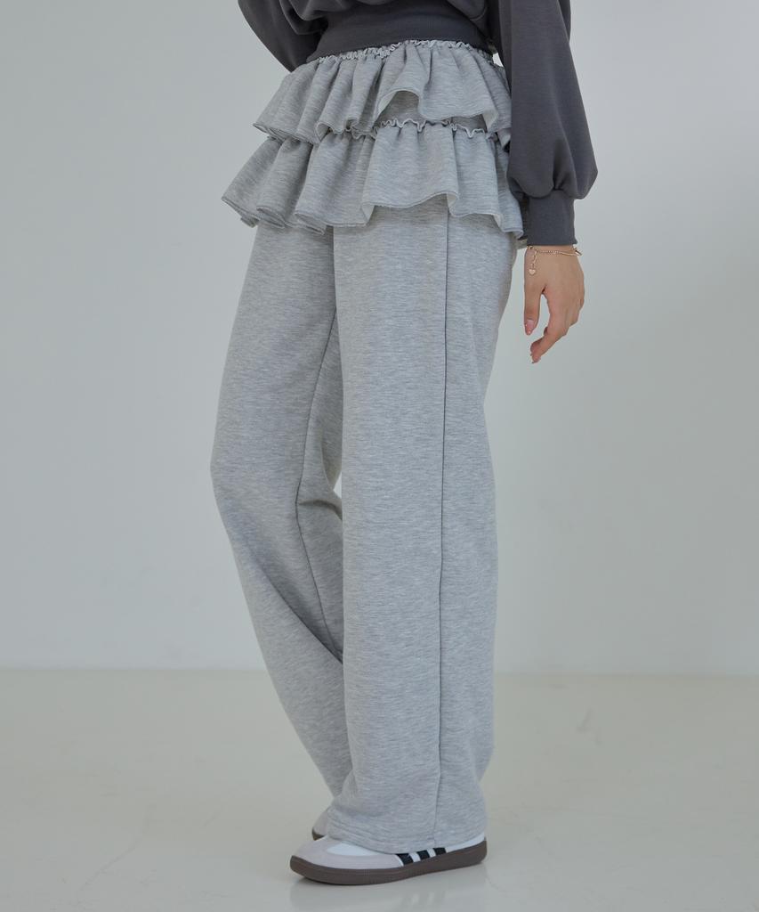 AWESOME STUDIO Frill Tiered Skirt Embellished Sweatpants Black
