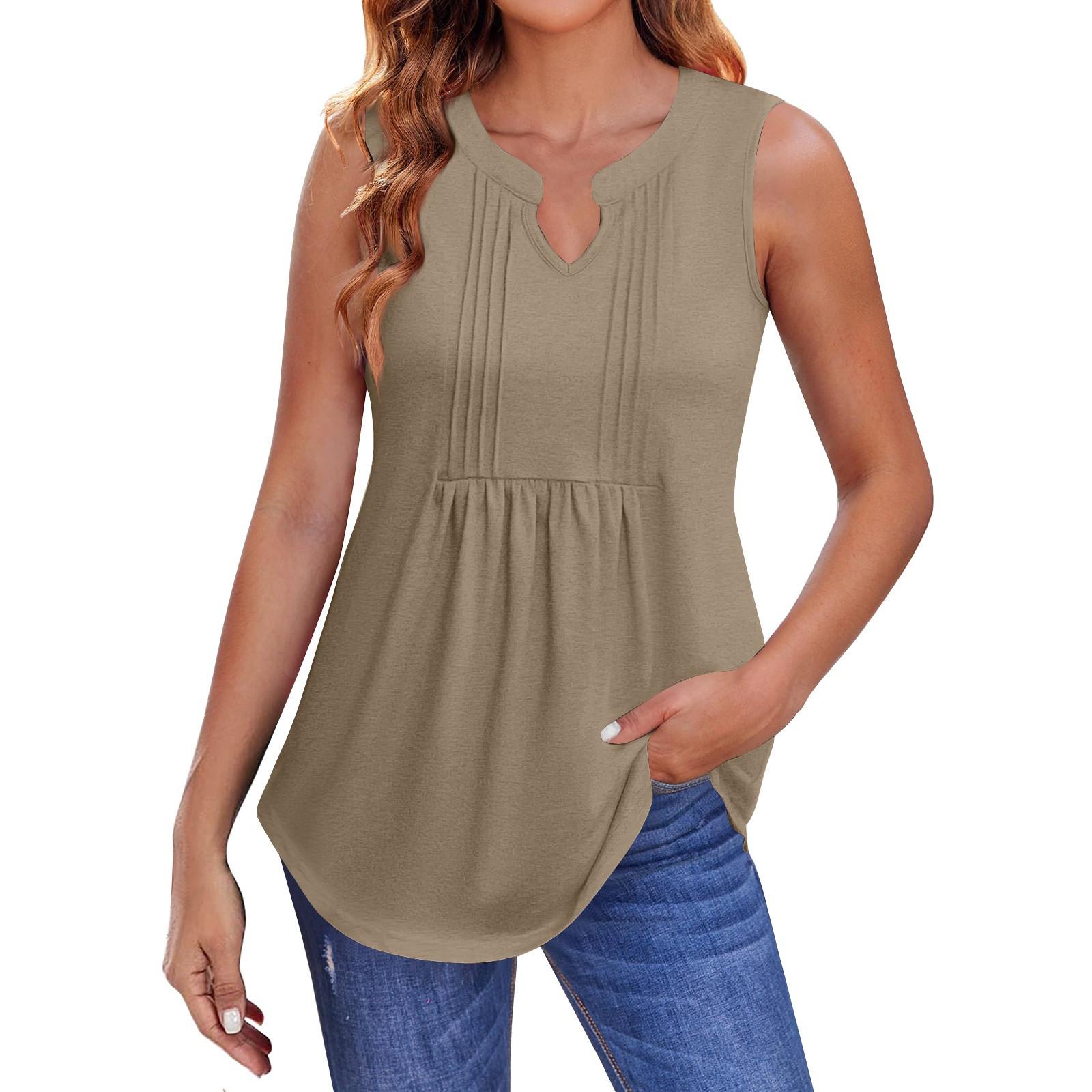 

Женские летние майки с V-образным вырезом и принтом, повседневные майки для женщин, свободные рубашки-туники без рукавов L хаки