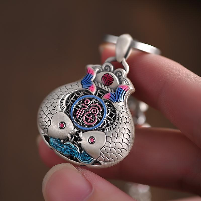 Vintage Klassisch Cloisonné Emaille Rosa Lila Zwei Fische Anhänger Halskette für Damen Charms Fein Neu in Schmuck