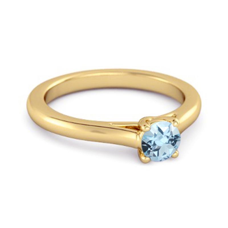 Solitaire Round Cut Blue Topaz 925 Sterling Silver Gold Vermeil Promise Ring