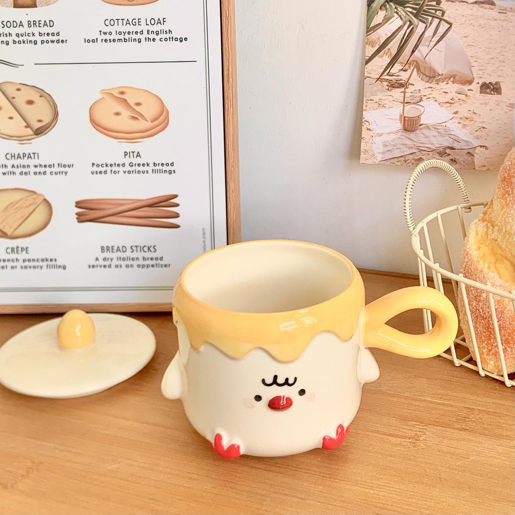 Mug with Lid Cute High Looking Ceramic Cup Home Breakfast Cup Couple Water Cup Birthday Gift for Girls