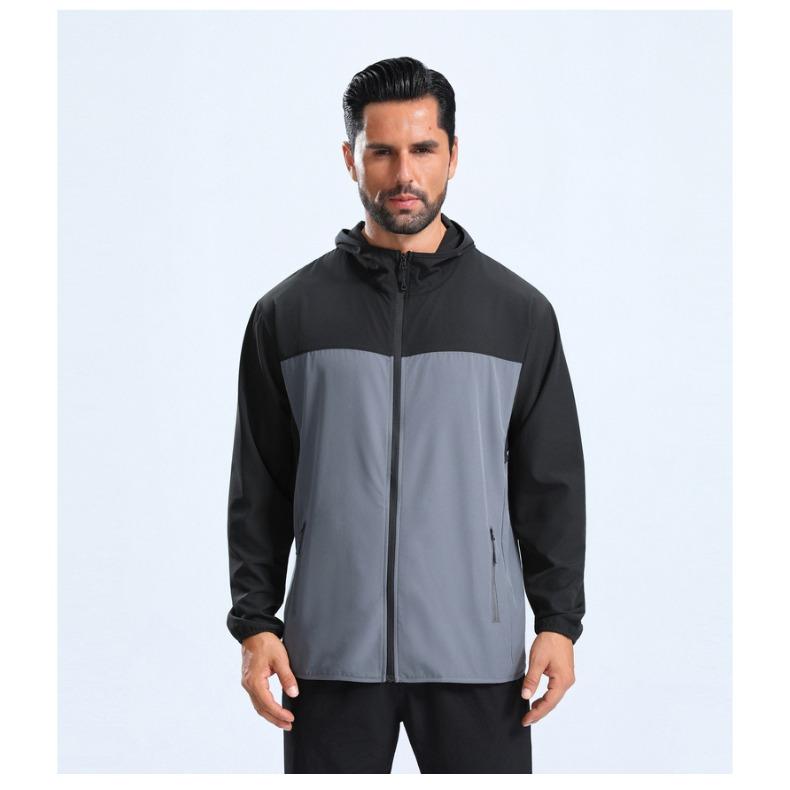 Hooded Windproof Jacket Men Outdoor Running Sportswear Fashion Loose Casual Coat Male M серый