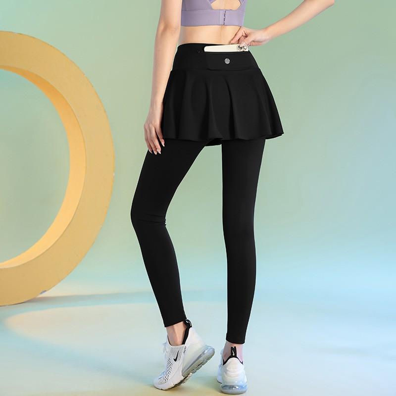 High-Waisted Quick-Dry Yoga Leggings With Skirt Overlay High-Stretch Training Pants Women Running Workout
