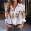 Spring Fall Floral Print Button Front Shirt Casual Long Sleeve Womens Clothing