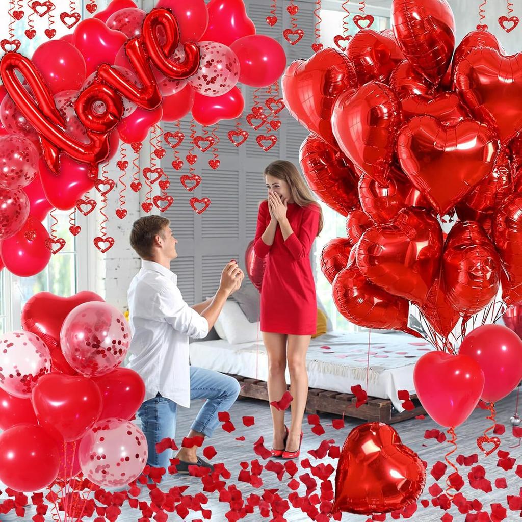 Link LOVE Letter Foil Balloon with Heart Balloons and Petals For Wedding Valentine's Day Anniversary Birthday Party Decoration