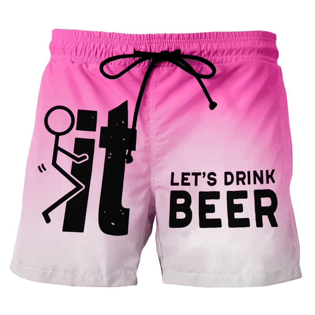 Men Swimming Shorts Quick Dry 3D Printed Let's Drink Beer Trunks Beach Shorts