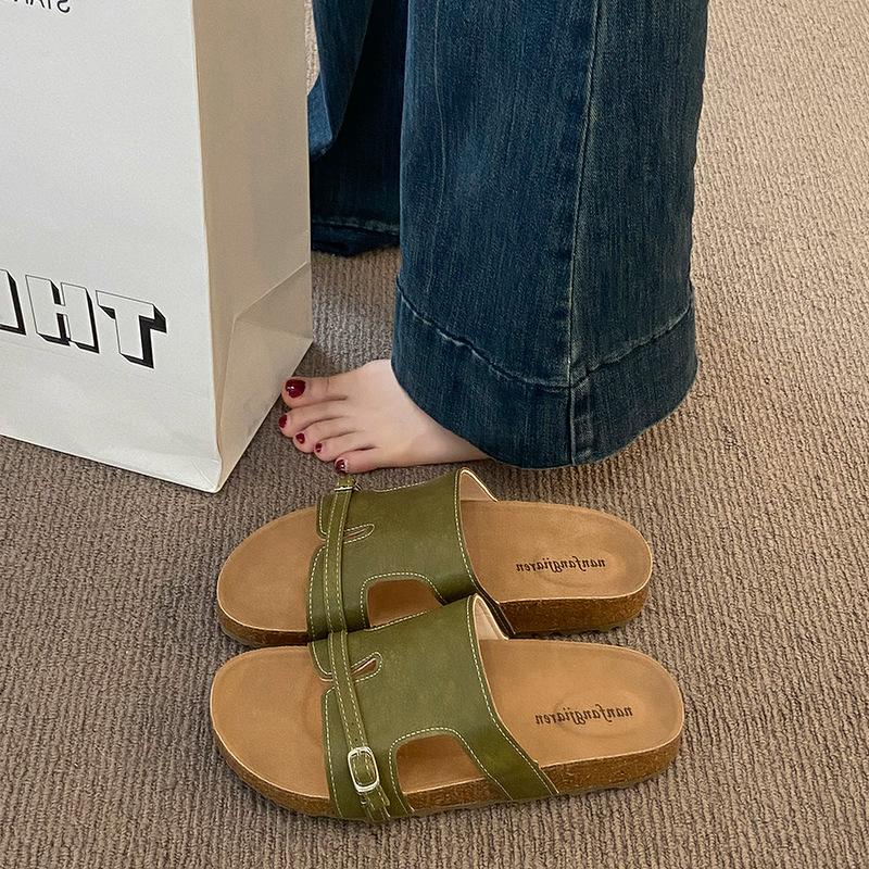 Boken Slippers Women's Summer Wear 2025 New Retro Lazy Fashion Casual Word Beach Flat Cool Slippers