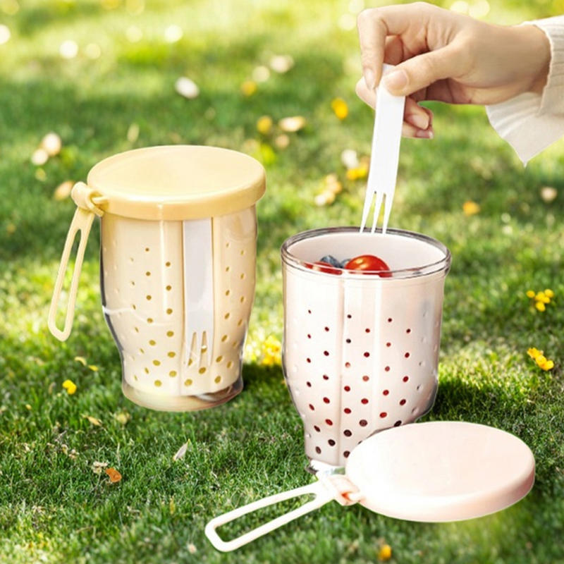 Double Layer Oatmeal Storage Jars Salad Cups Cereal Nut Yogurt Container with Fork Sauce Cup Food Storage Bento Box