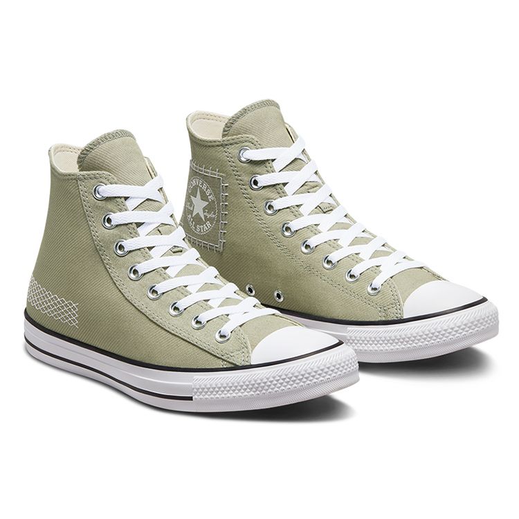 Converse Chuck Taylor All Star Vintage Denim Twill Durable High-Top Canvas Shoes Unisex Sneakers Olive-Green A00778C