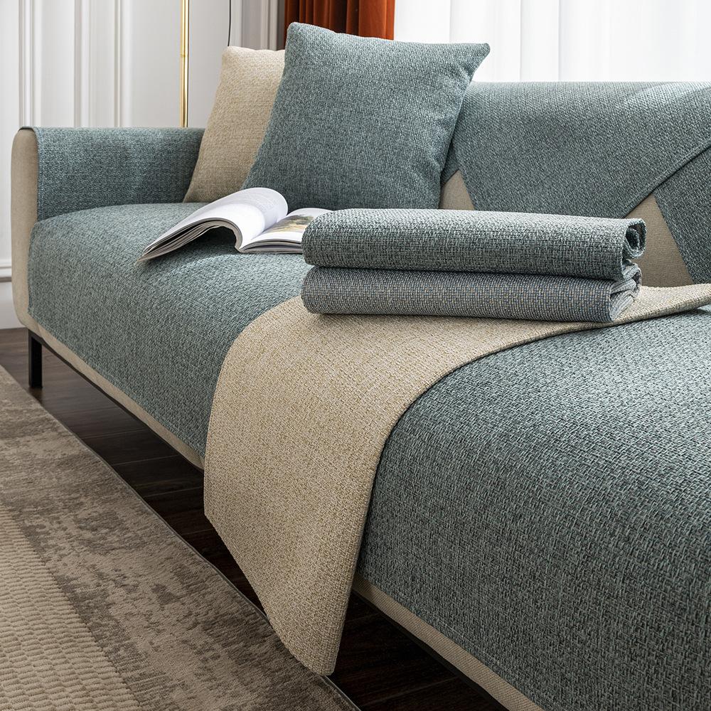 New Linen Solid Color Modern Simplicity Four Seasons Universal Anti Slip Old Coarse Fabric Sofa Cushion Cover Cover Napkin Cloth Full Package