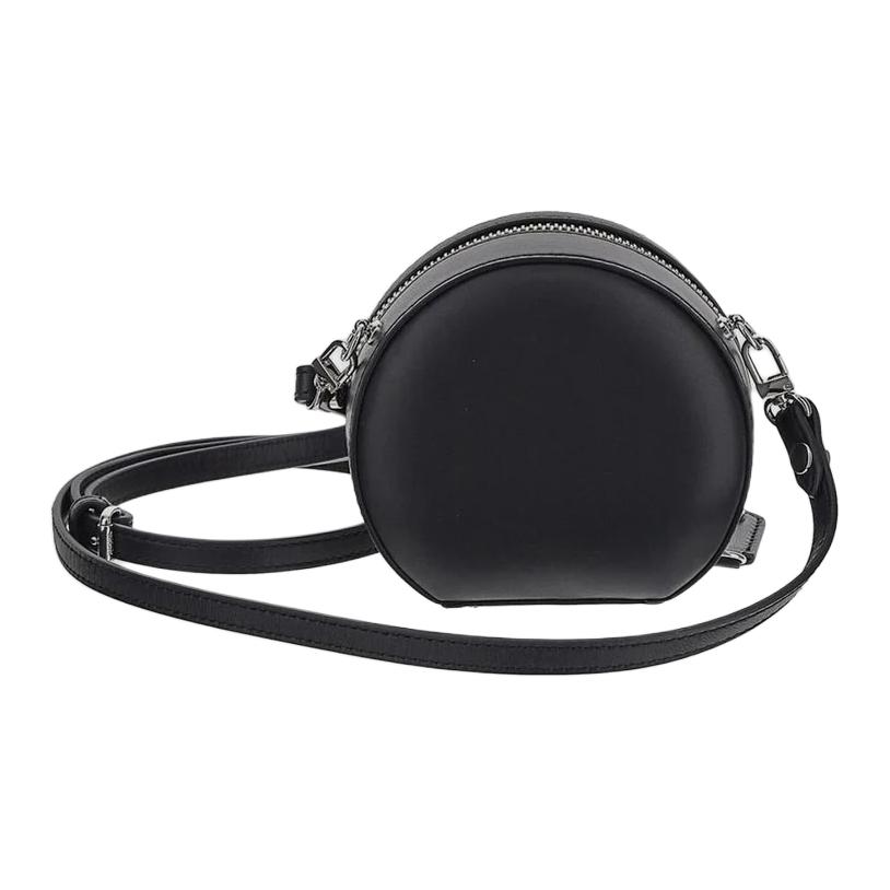 Vivienne Westwood Solid Color Front Logo Zipper Lambskin Small Round Shoulder Crossbody Bag Women bags Black 4303010QUL001LN403