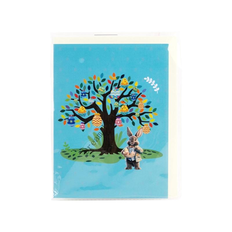 Q1FD Intricate Paper Arts Easters Card Handmade Rabbit Eggs Tree Celebration