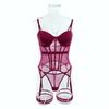 Tooxika Erotic Underwear Sexy Transparent Mesh Gathered Bodysuit Set
