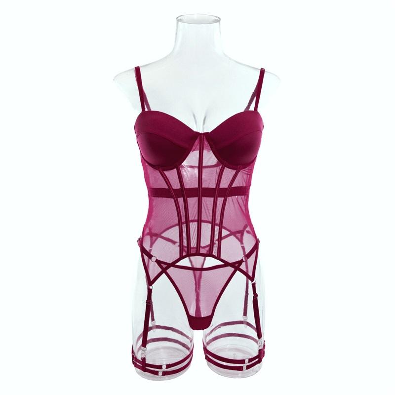 Tooxika Erotic Underwear Sexy Transparent Mesh Gathered Bodysuit Set