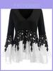 Elegant Women Ladies Long Sleeve V Neck Patchwork Tunic Tops For Casual Comfort