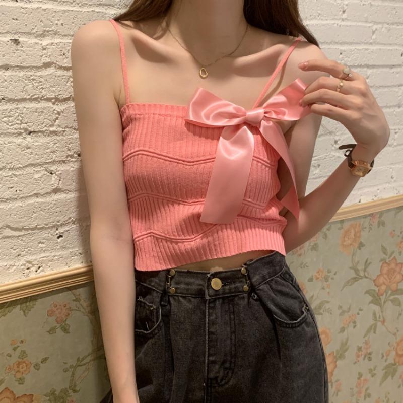 Bow Short Small Halter Vest Women Wear A New Summer Slim-fit Sleeveless Bottom Shirt Top