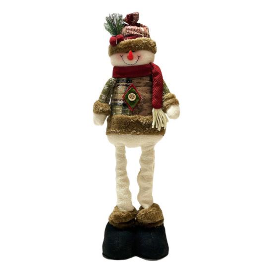 Christmas Plush Doll Plaid Standing Santa Snowman Reindeer Plush Figure with Retractable Legs for Xmas Holiday Party Fireplace Table Decor