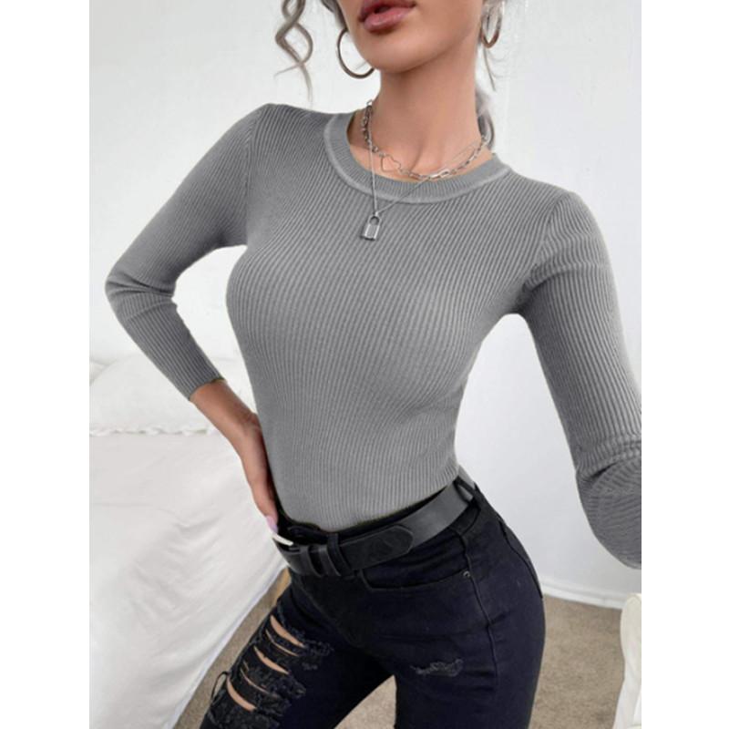 Autumn Winter Pullover Tops Women's Bottoming Sweater Fashion Long Sleeve Blouse Ribbed Knitted Casual Jumper Sweaters